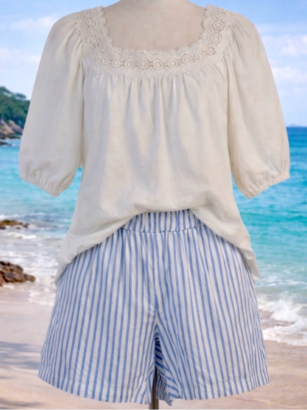 Talbots Blue & White Nantucket Stripe Shorts|Paperbag Waist|Coastal Summer  M